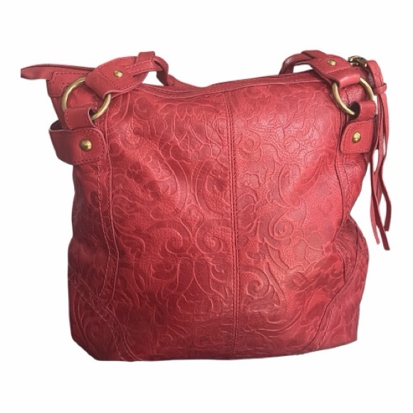 Fossil Red Vintage Long Live Vintage Leather Hobo Bag W/Gold accents and Tassels - Picture 8 of 11